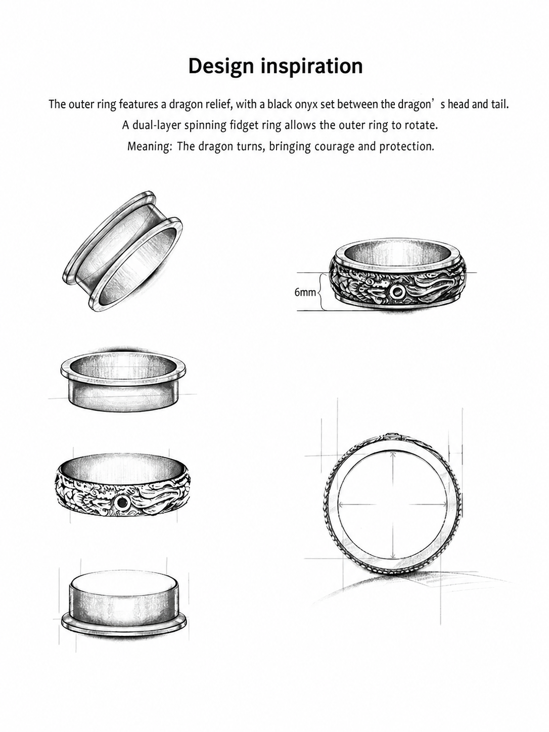 Dragon Spinner Sterling Silver Biker Ring - product view 3