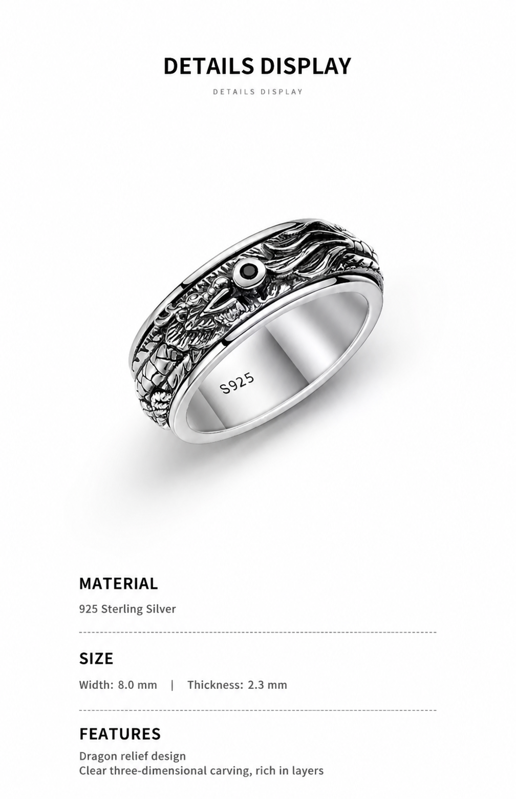 Dragon Spinner Sterling Silver Biker Ring - English product detail 7