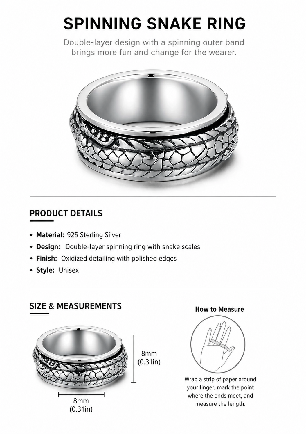 Dragon Spinner Sterling Silver Biker Ring - English product detail 8