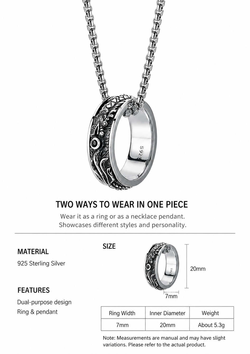Dragon Spinner Sterling Silver Biker Ring - English product detail 9