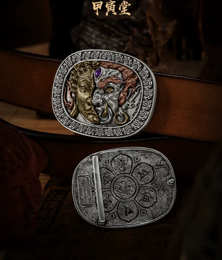 Duality Buddha and Demon 3D Relief Biker Belt Buckle detail view 1
