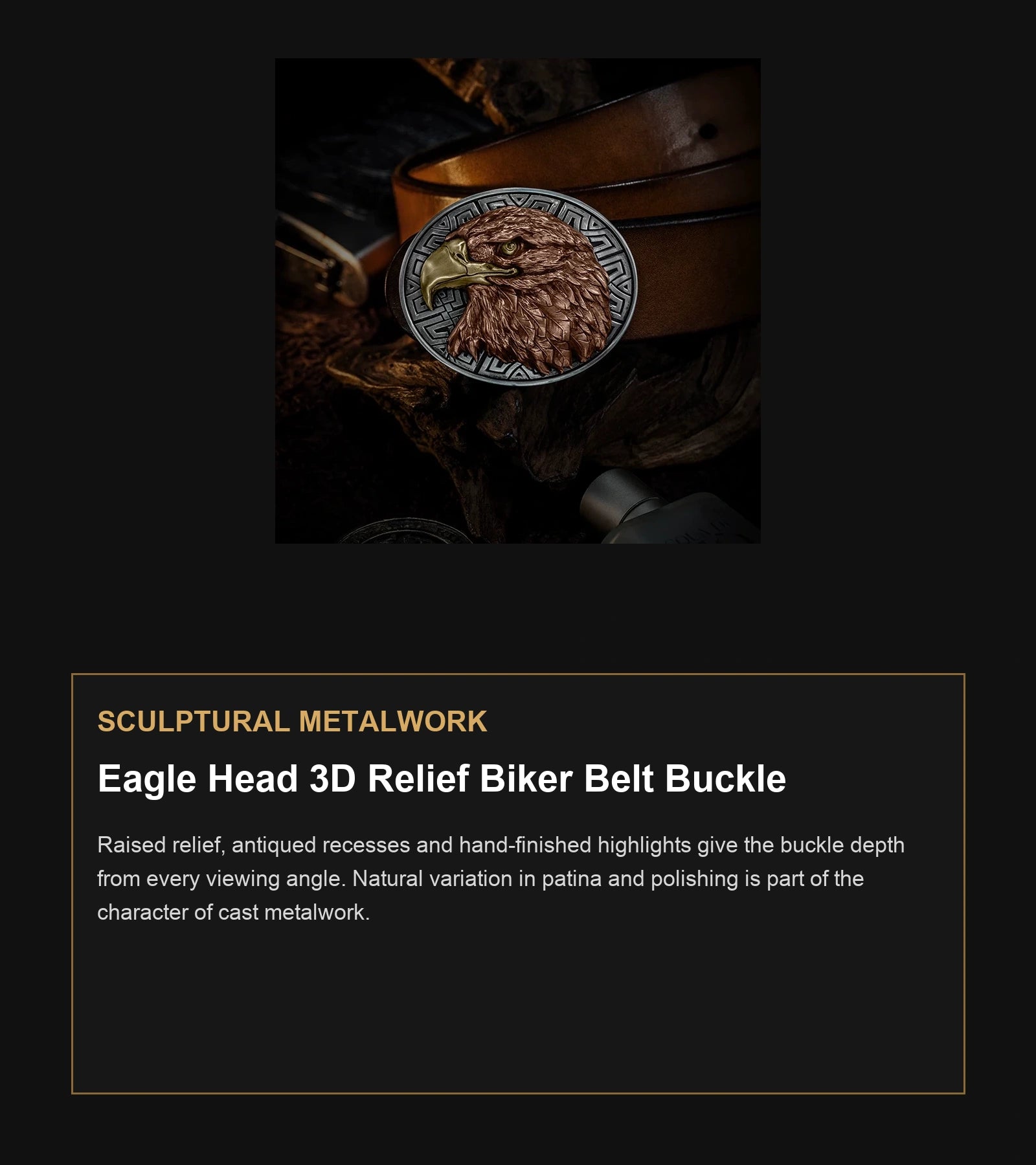 Eagle Head 3D Relief Biker Belt Buckle craftsmanship guide in English