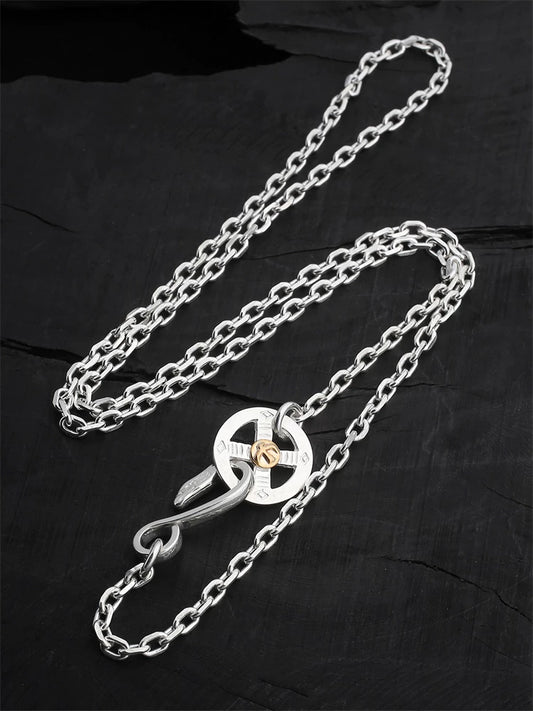 eagle hook cross wheel sterling silver biker necklace view 1