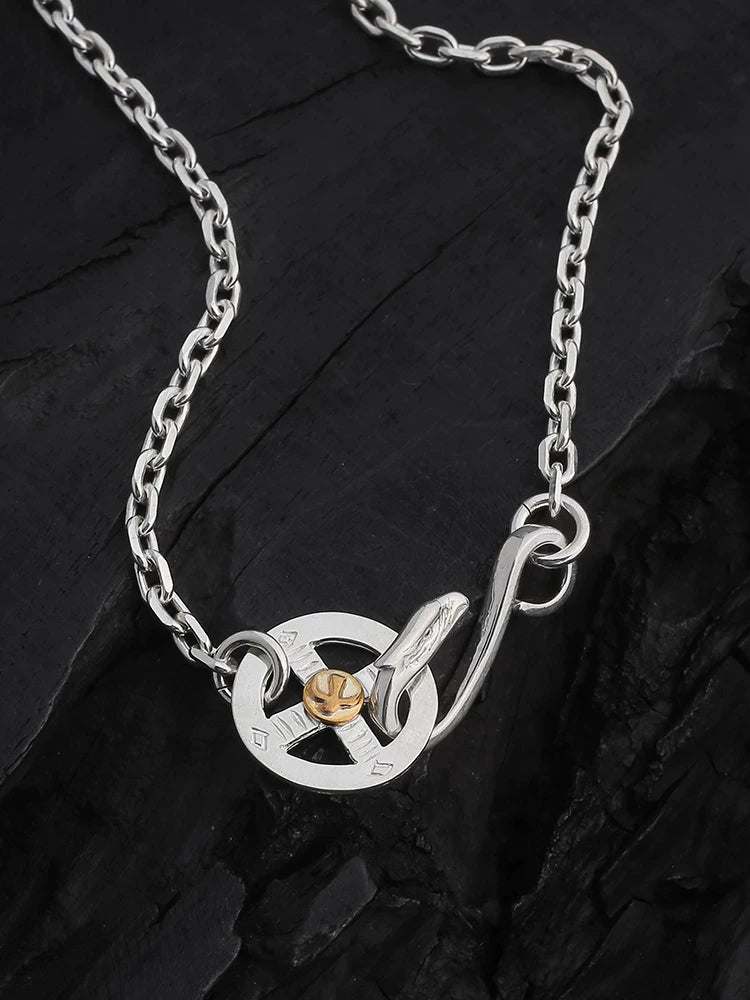 eagle hook cross wheel sterling silver biker necklace view 2