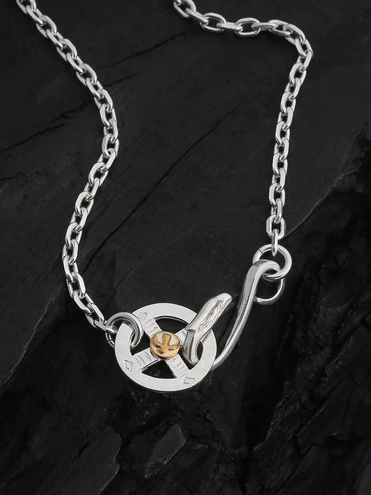 eagle hook cross wheel sterling silver biker necklace view 2