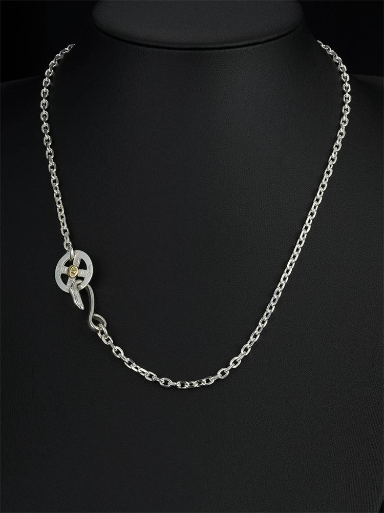 eagle hook cross wheel sterling silver biker necklace view 3