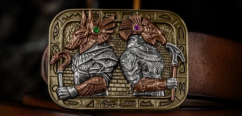 Egyptian Legends Anubis and Horus Biker Belt Buckle detail view 1