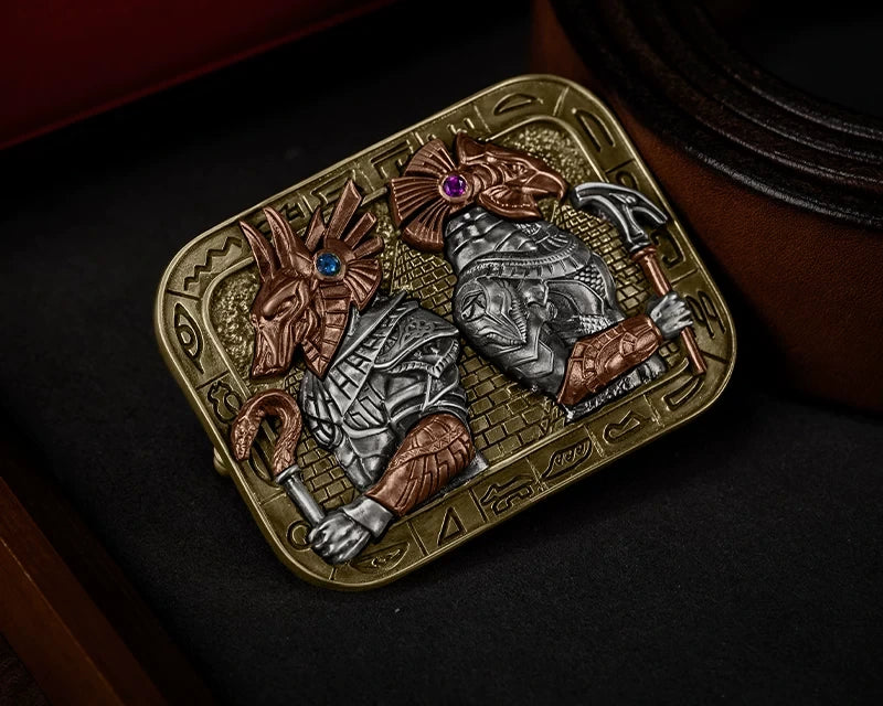 Egyptian Legends Anubis and Horus Biker Belt Buckle detail view 2