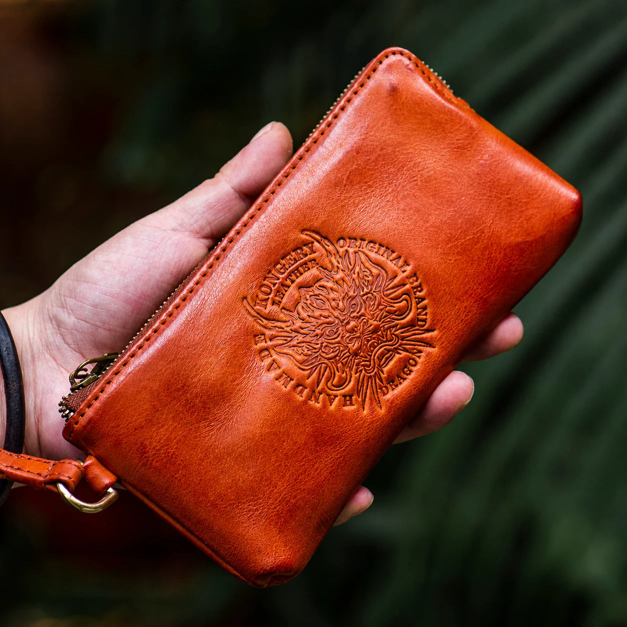 Embossed dragon top-grain leather biker organizer pouch view 10