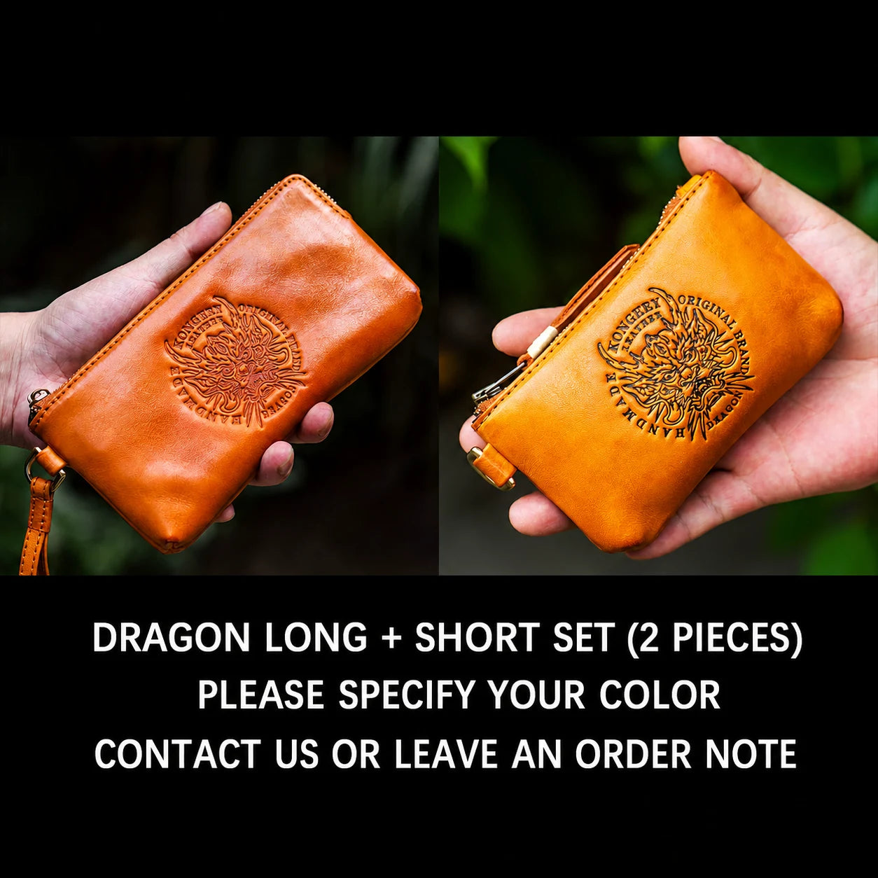 Embossed dragon top-grain leather biker organizer pouch view 12