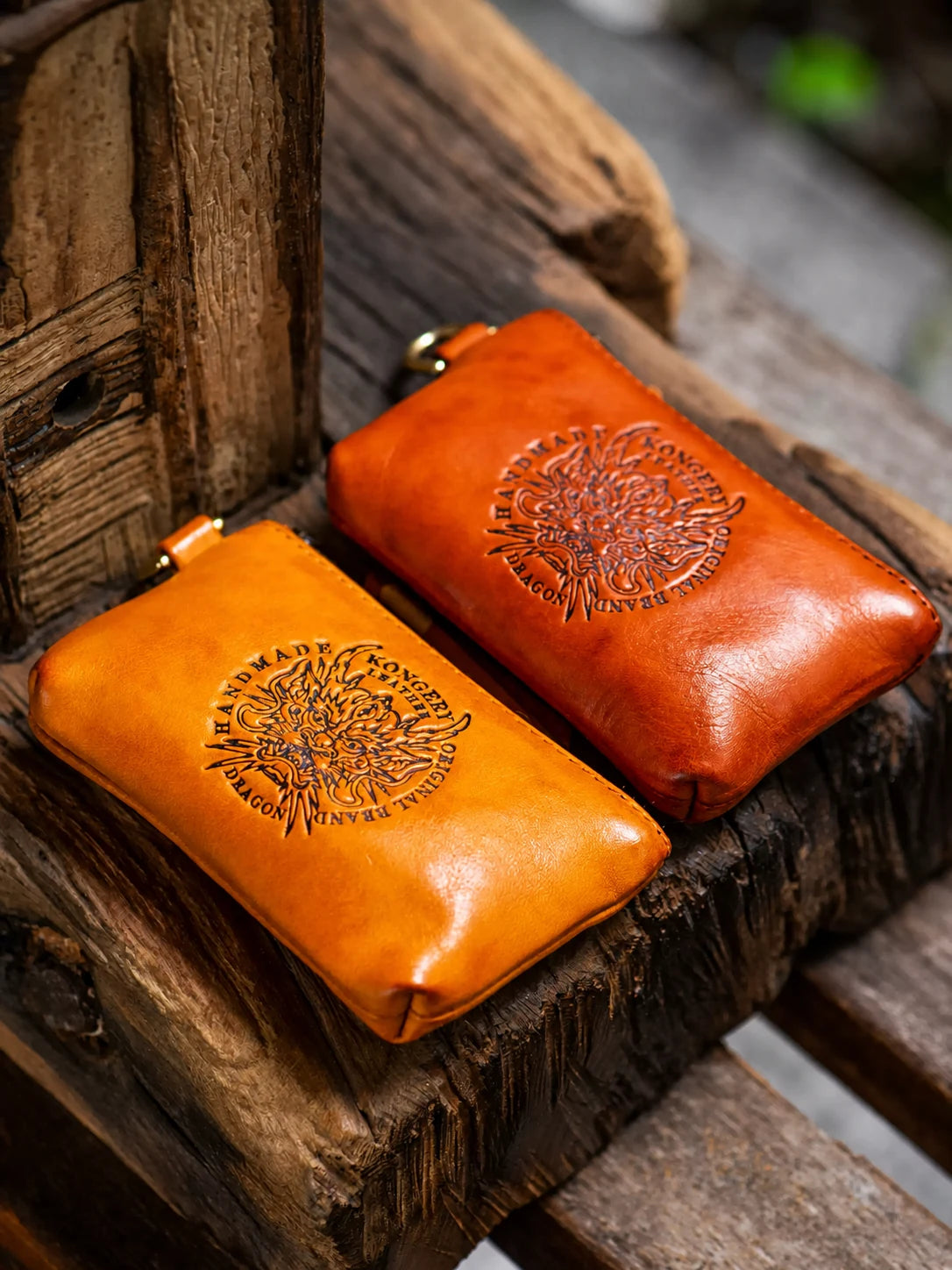 Embossed dragon top-grain leather biker organizer pouch view 5