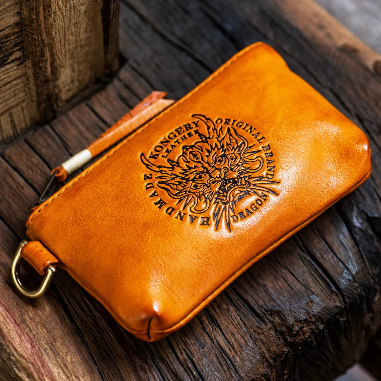 Embossed dragon top-grain leather biker organizer pouch view 6