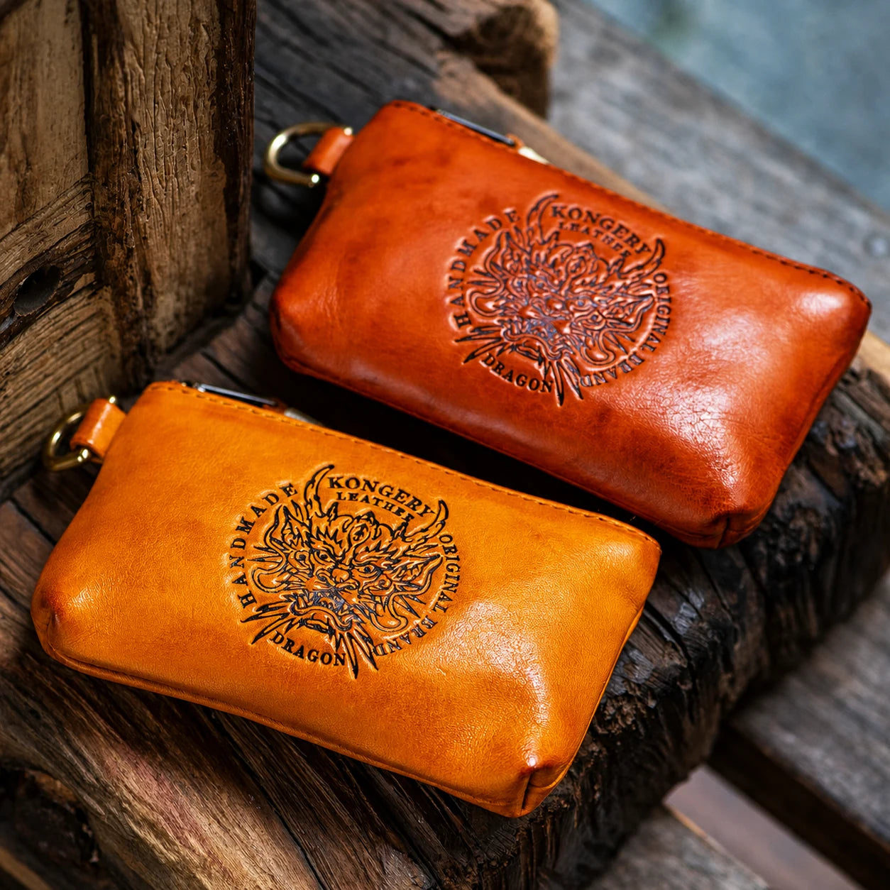Embossed dragon top-grain leather biker organizer pouch view 8