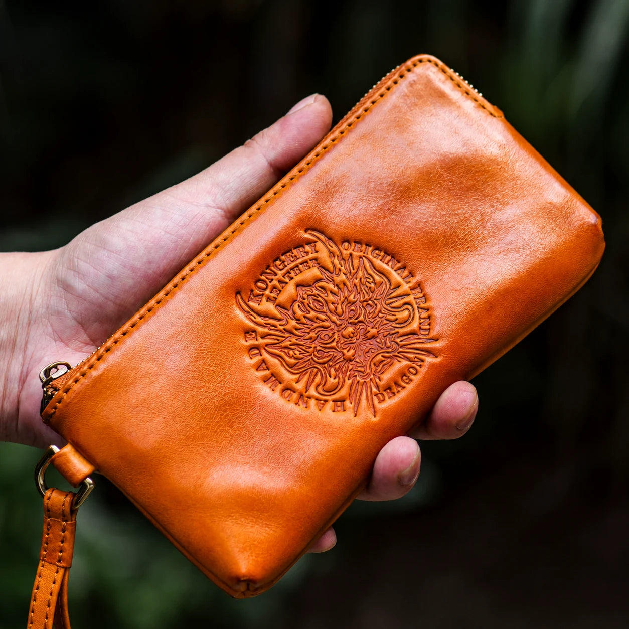 Embossed dragon top-grain leather biker organizer pouch view 9