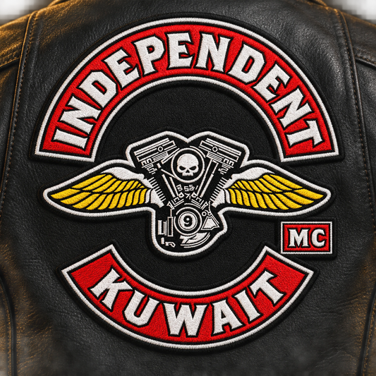 Solid embroidered patch with dense thread texture shown for a custom motorcycle club patch system in macro textile studio.