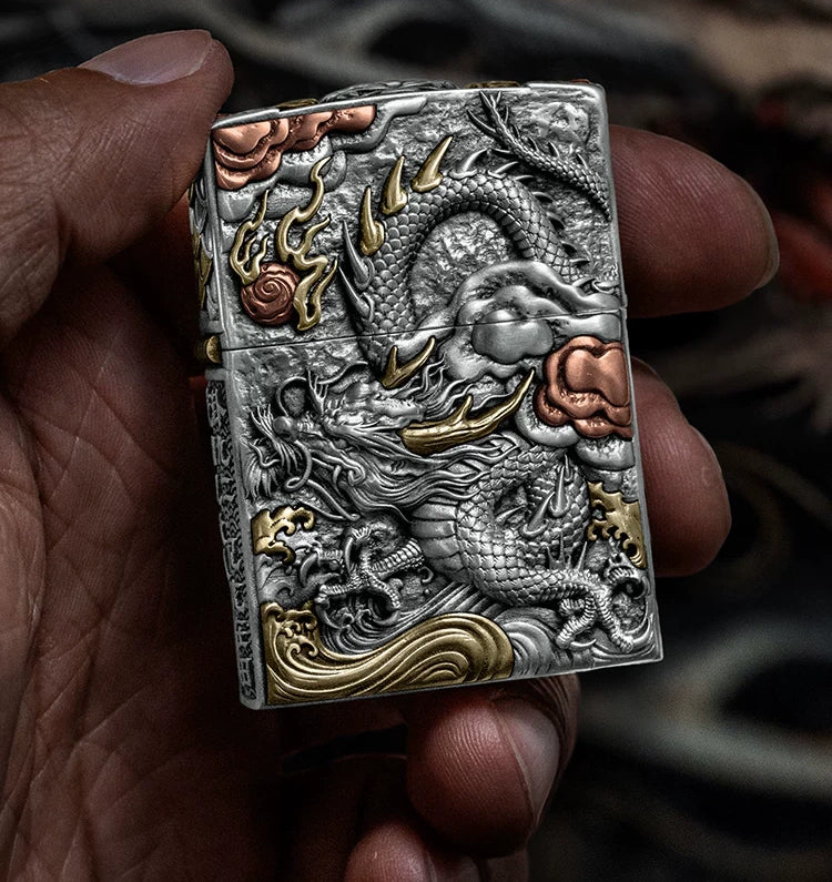 Emerging Dragon 3D Relief Biker Lighter – clean product detail view 3