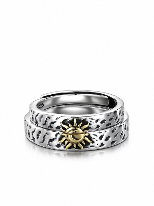 Engravable Sun and Moon Sterling Silver Couple Rings - product view