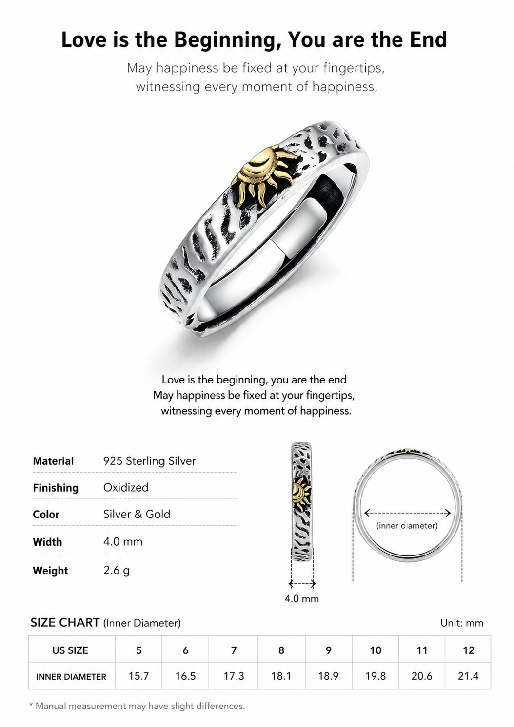 Engravable Sun and Moon Sterling Silver Couple Rings - English product detail 10