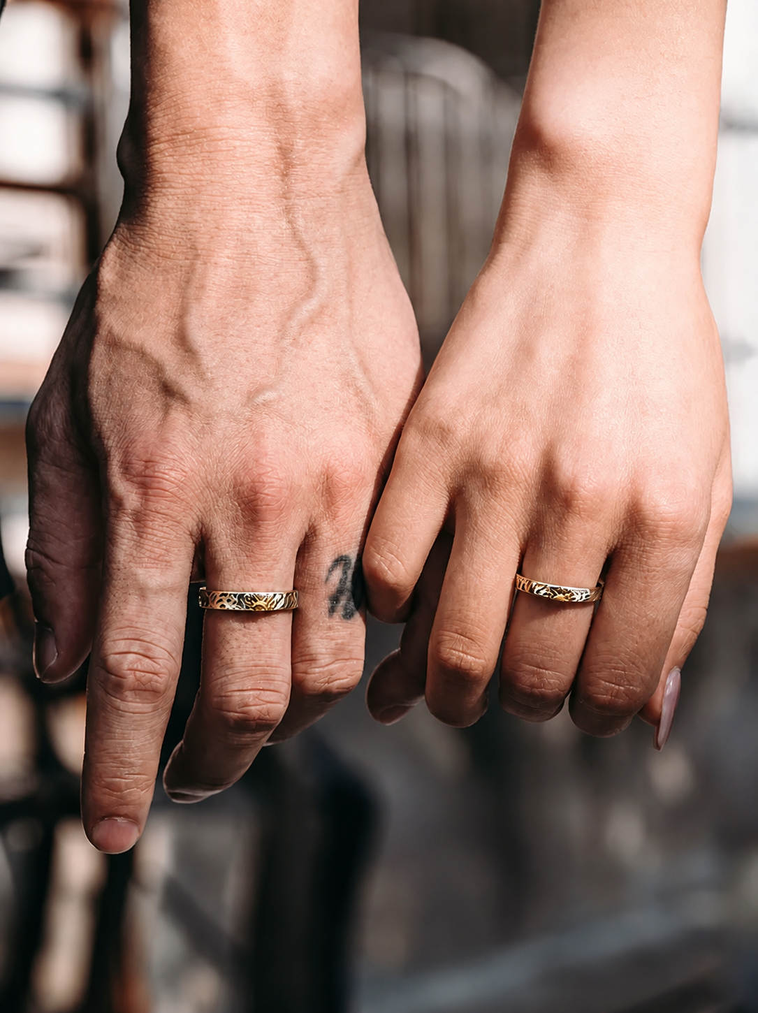 Engravable Sun and Moon Sterling Silver Couple Rings - product view 2