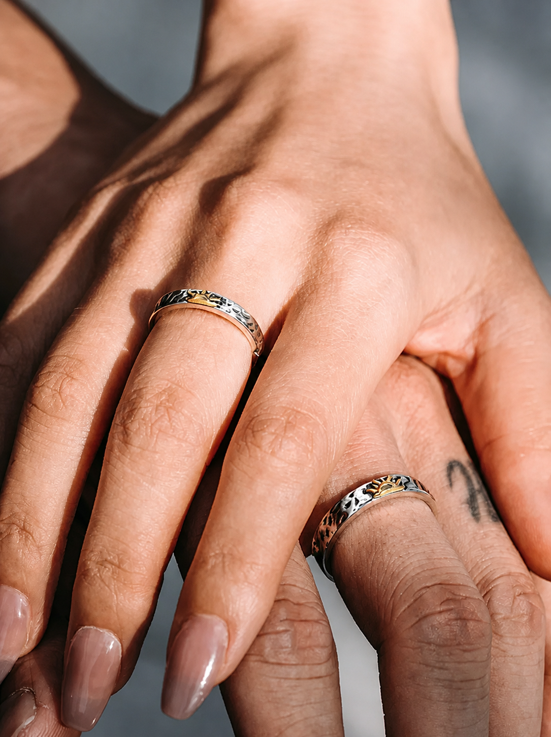 Engravable Sun and Moon Sterling Silver Couple Rings - product view 3
