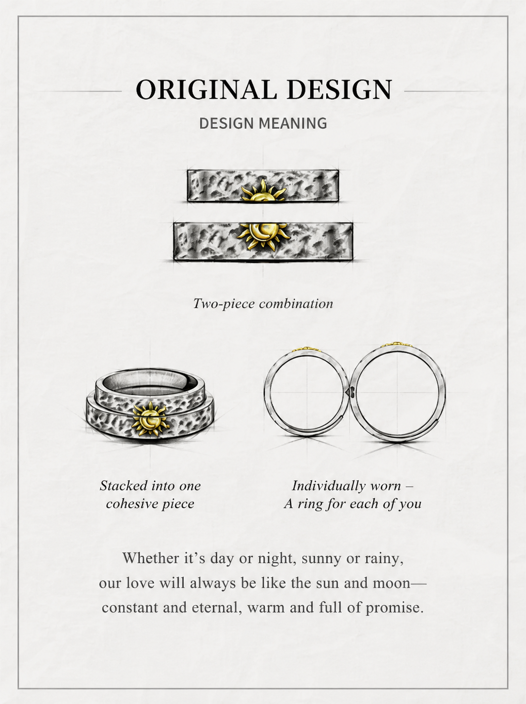 Engravable Sun and Moon Sterling Silver Couple Rings - product view 5