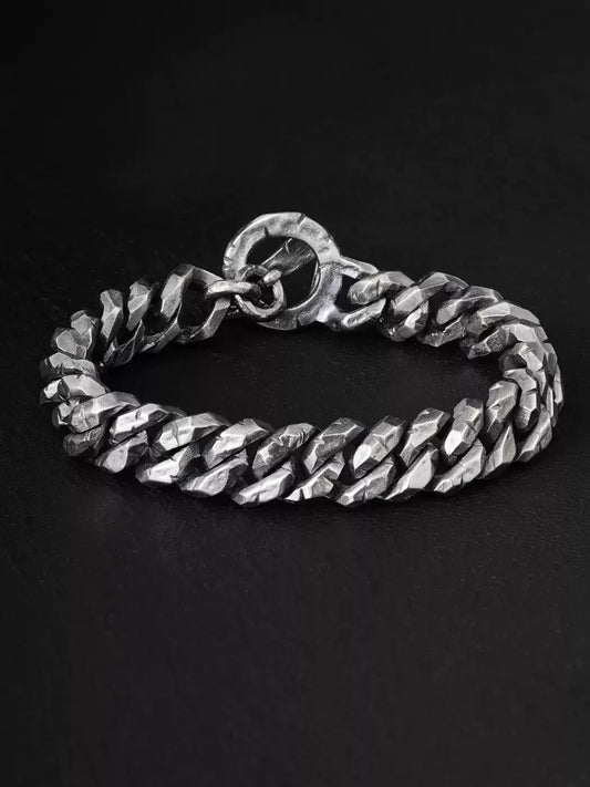 antiqued sterling silver Cuban chain bracelet with toggle clasp