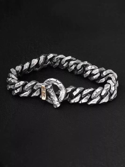 hand engraved 925 sterling silver Cuban link bracelet for men