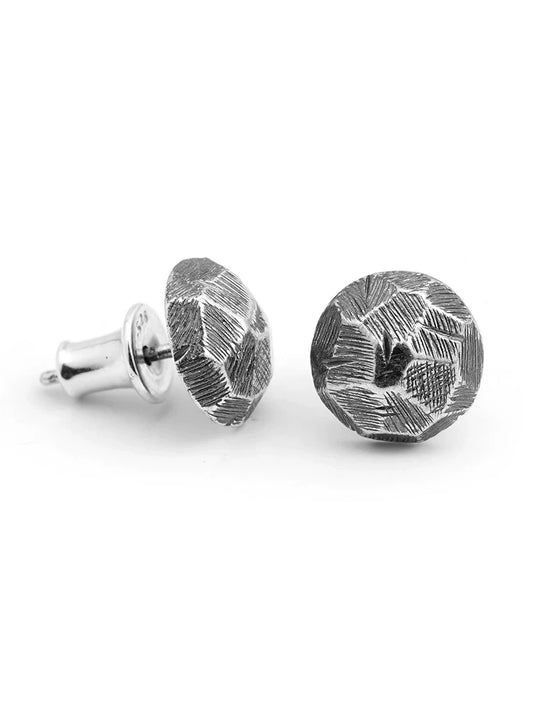Hand-Engraved Round Sterling Silver Biker Stud Earring product view
