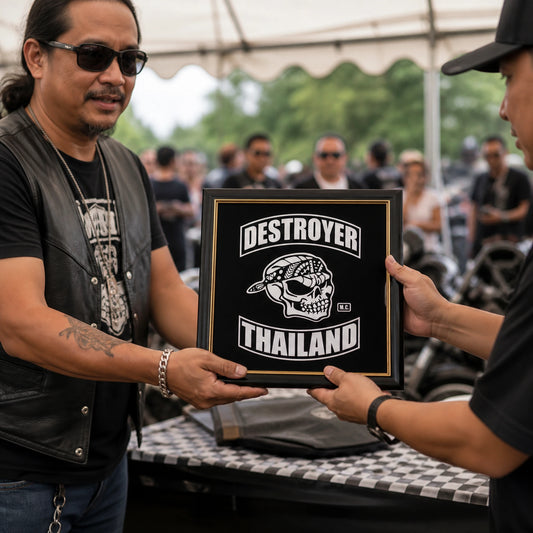 Motorcycle club charity ride plaque recognizing an important contributor.