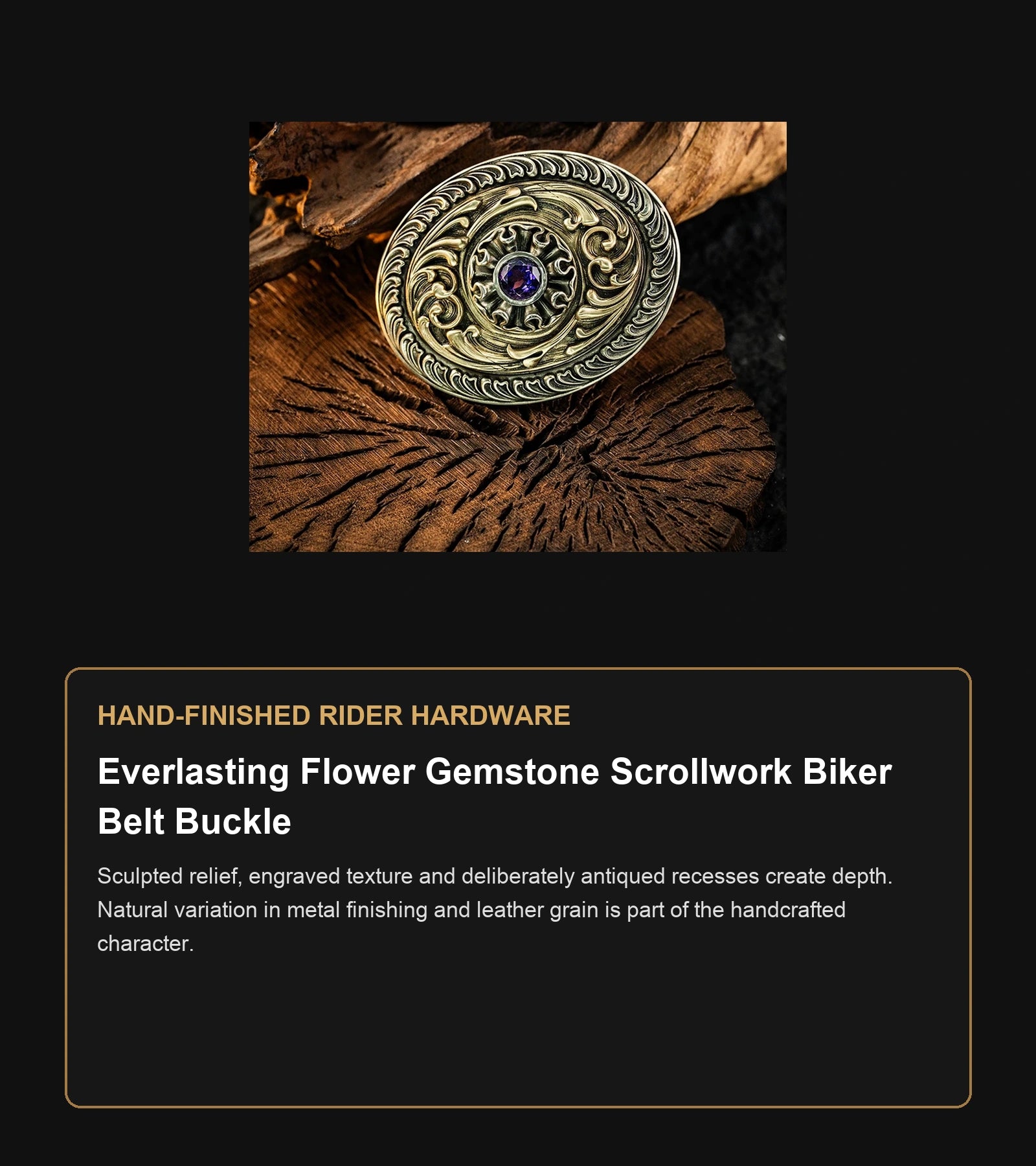 Everlasting Flower Gemstone Scrollwork Biker Belt Buckle craftsmanship guide in English