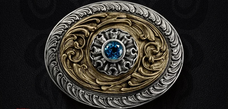 Everlasting Flower Gemstone Scrollwork Biker Belt Buckle detail view 1