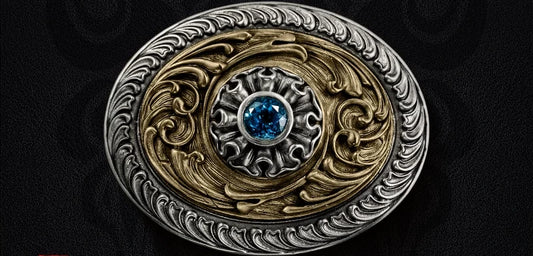 Everlasting Flower Gemstone Scrollwork Biker Belt Buckle detail view 1
