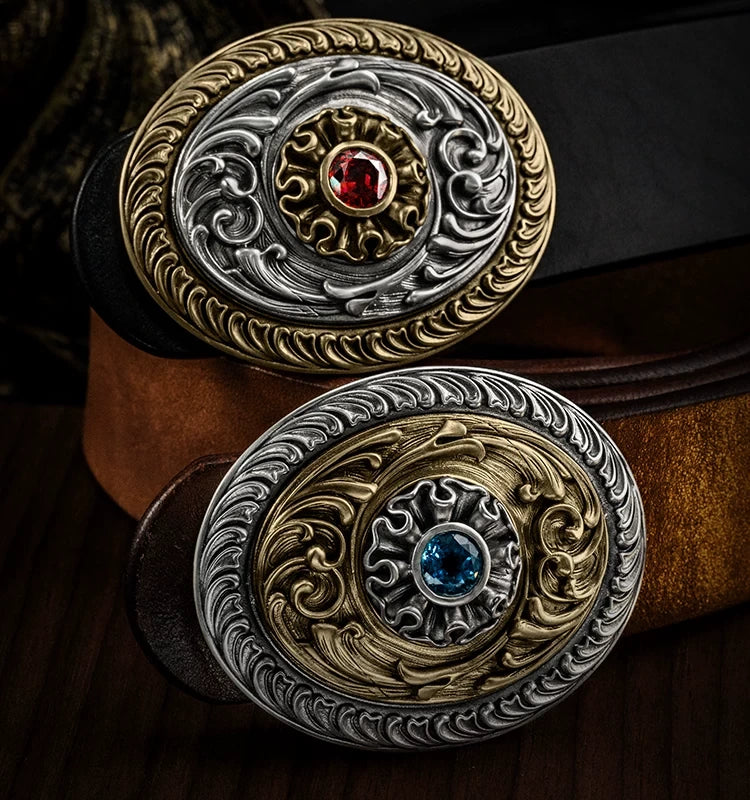 Everlasting Flower Gemstone Scrollwork Biker Belt Buckle detail view 5
