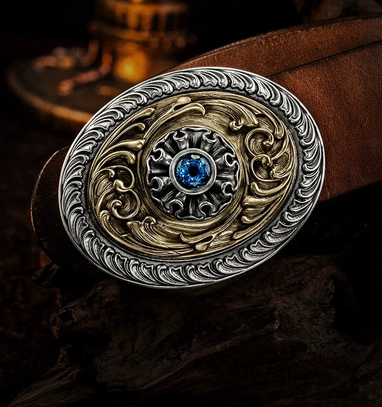Everlasting Flower Gemstone Scrollwork Biker Belt Buckle detail view 6