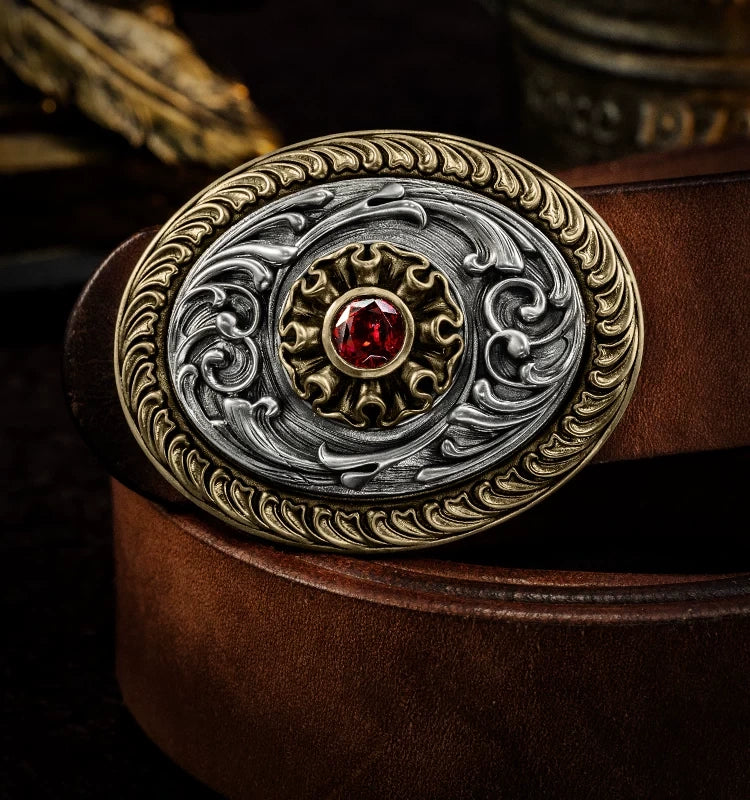 Everlasting Flower Gemstone Scrollwork Biker Belt Buckle detail view 7