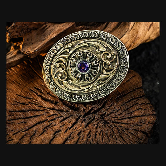 Everlasting Flower Gemstone Scrollwork Biker Belt Buckle product view