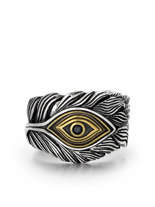 Eye of Horus Feather Sterling Silver Ring - product view