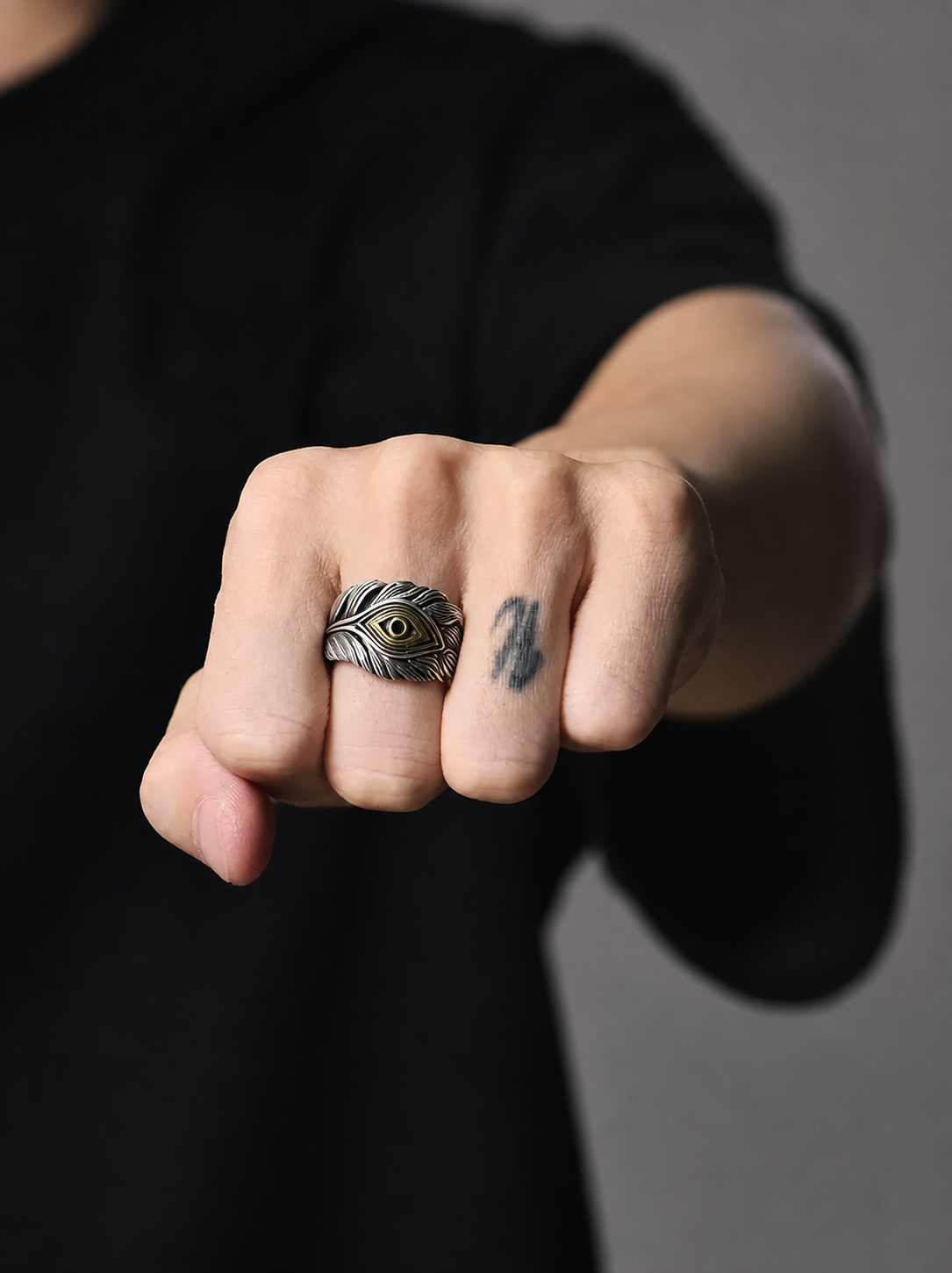 Eye of Horus Feather Sterling Silver Ring - product view 4