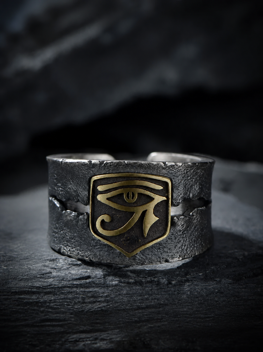Eye of Horus Wide Sterling Silver Ring - product view