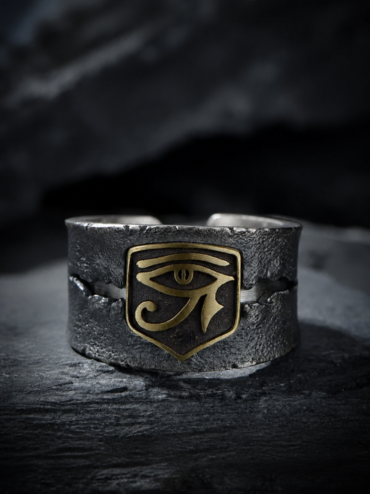 Eye of Horus Wide Sterling Silver Ring - product view