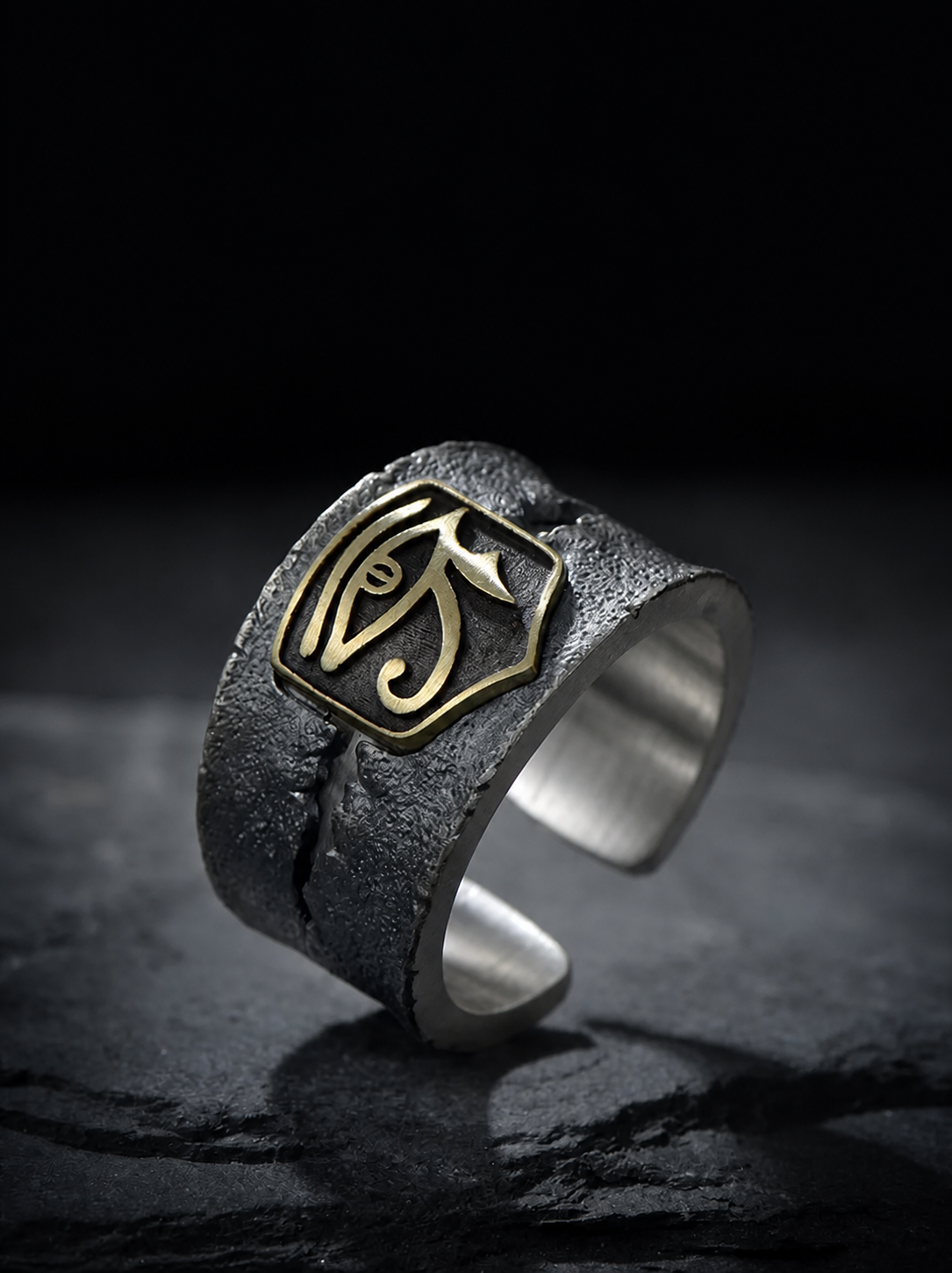 Eye of Horus Wide Sterling Silver Ring - product view 2