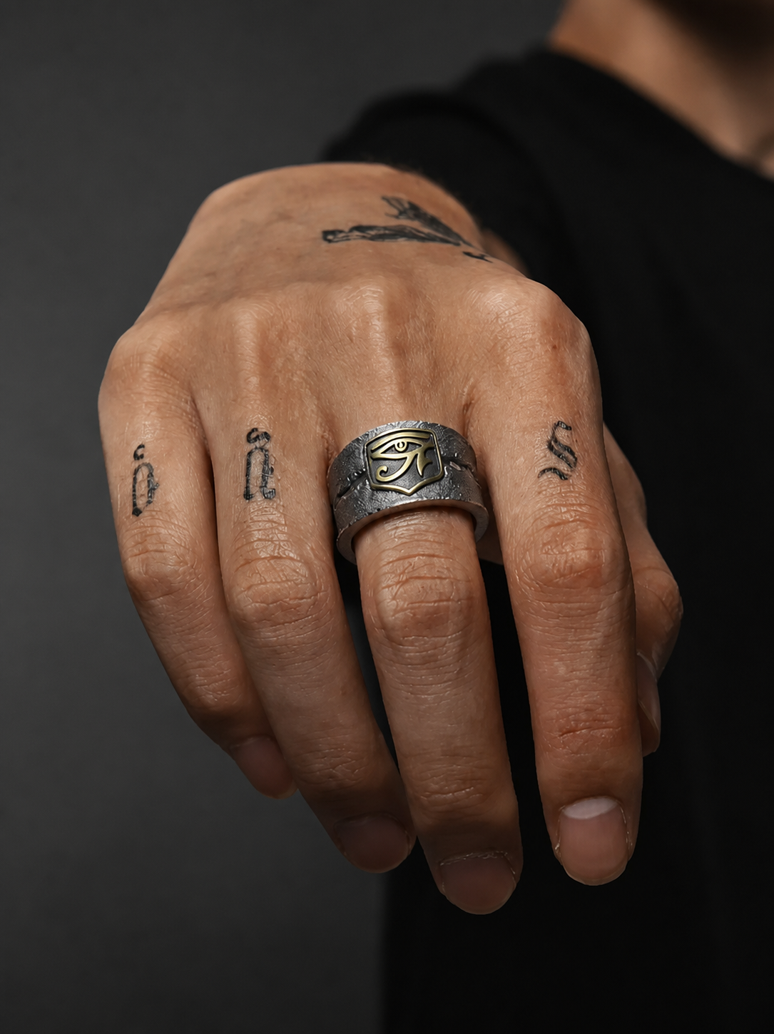 Eye of Horus Wide Sterling Silver Ring - product view 3