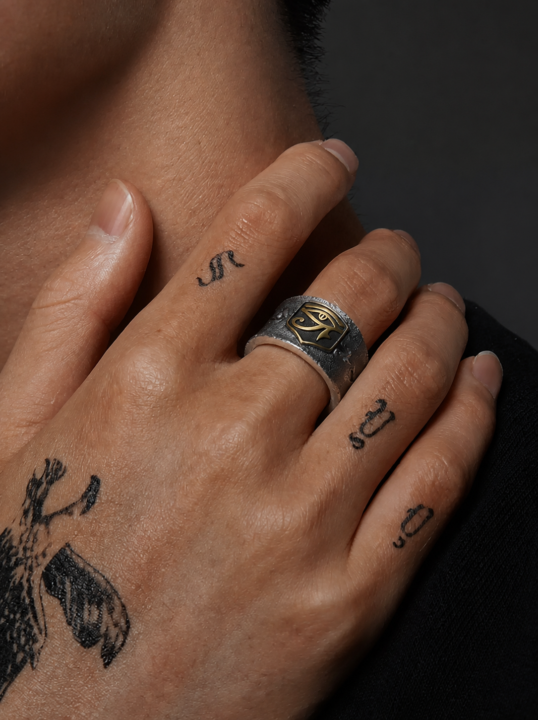 Eye of Horus Wide Sterling Silver Ring - product view 4