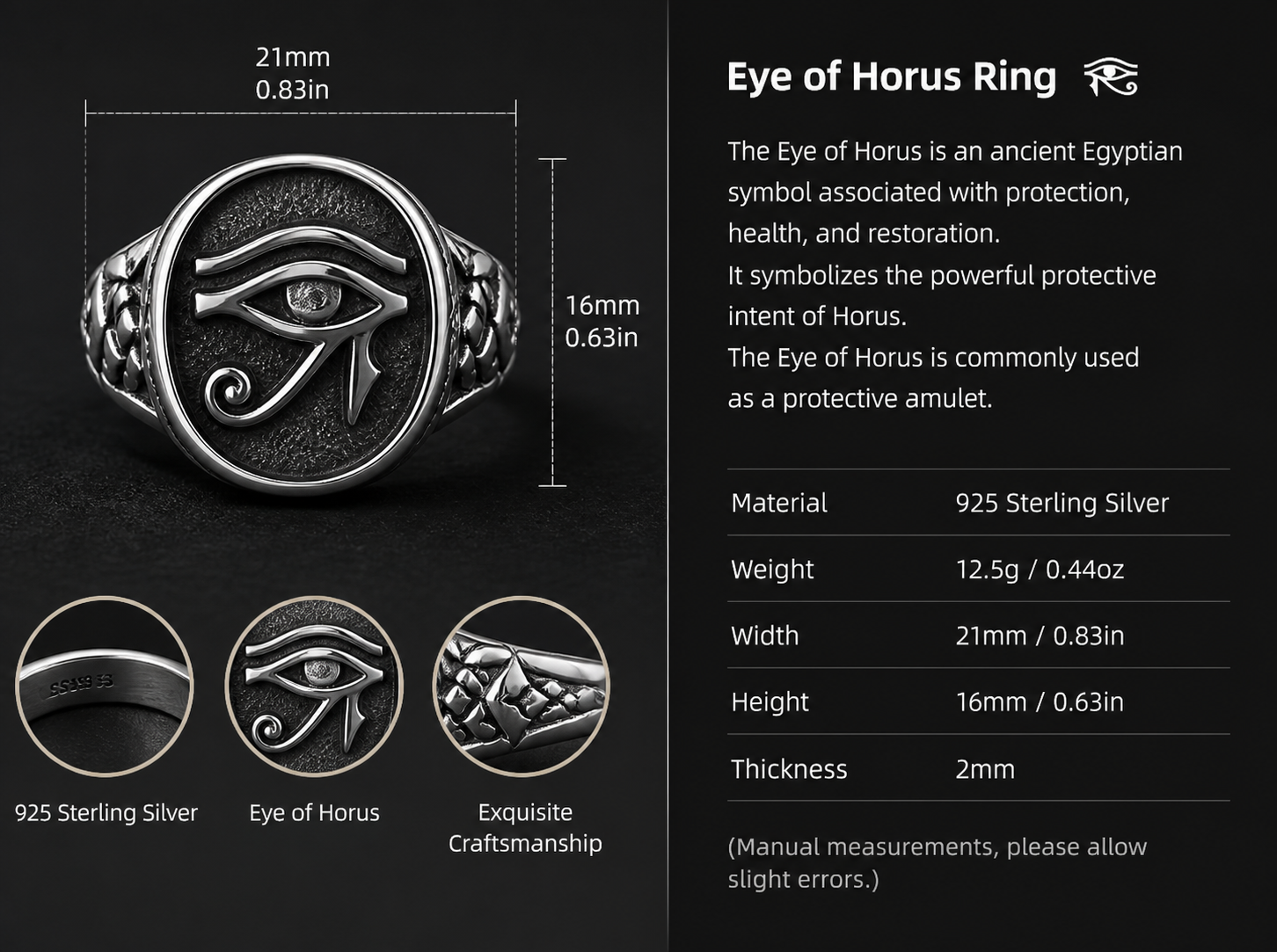 Eye of Horus Wide Sterling Silver Ring - English product detail 6