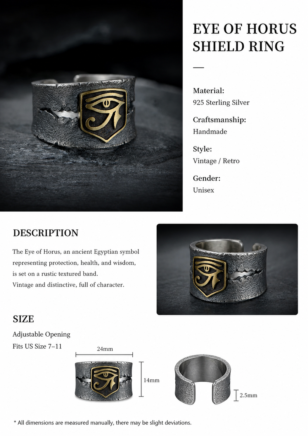Eye of Horus Wide Sterling Silver Ring - English product detail 7