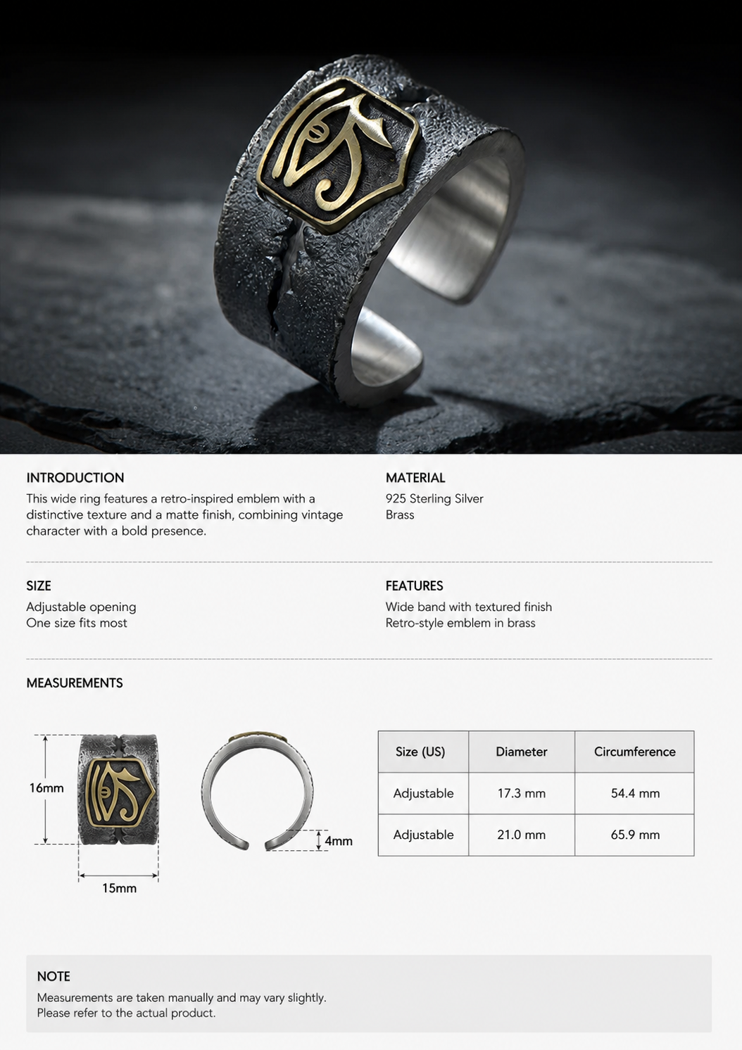 Eye of Horus Wide Sterling Silver Ring - English product detail 8