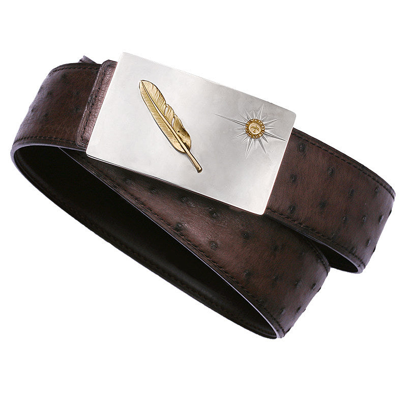 Falcon Feather Ostrich Leather Biker Belt — product view