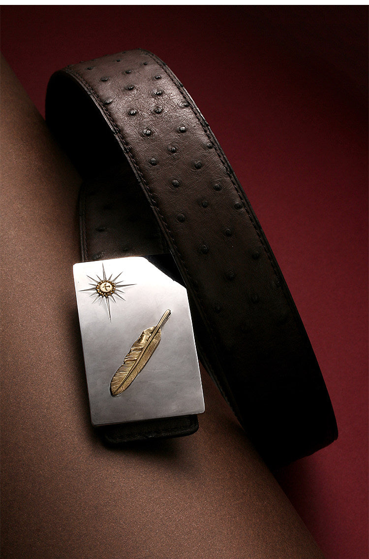 Falcon Feather Ostrich Leather Biker Belt — detail view 1