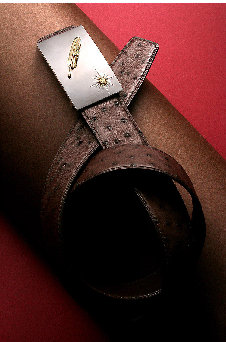 Falcon Feather Ostrich Leather Biker Belt — detail view 4
