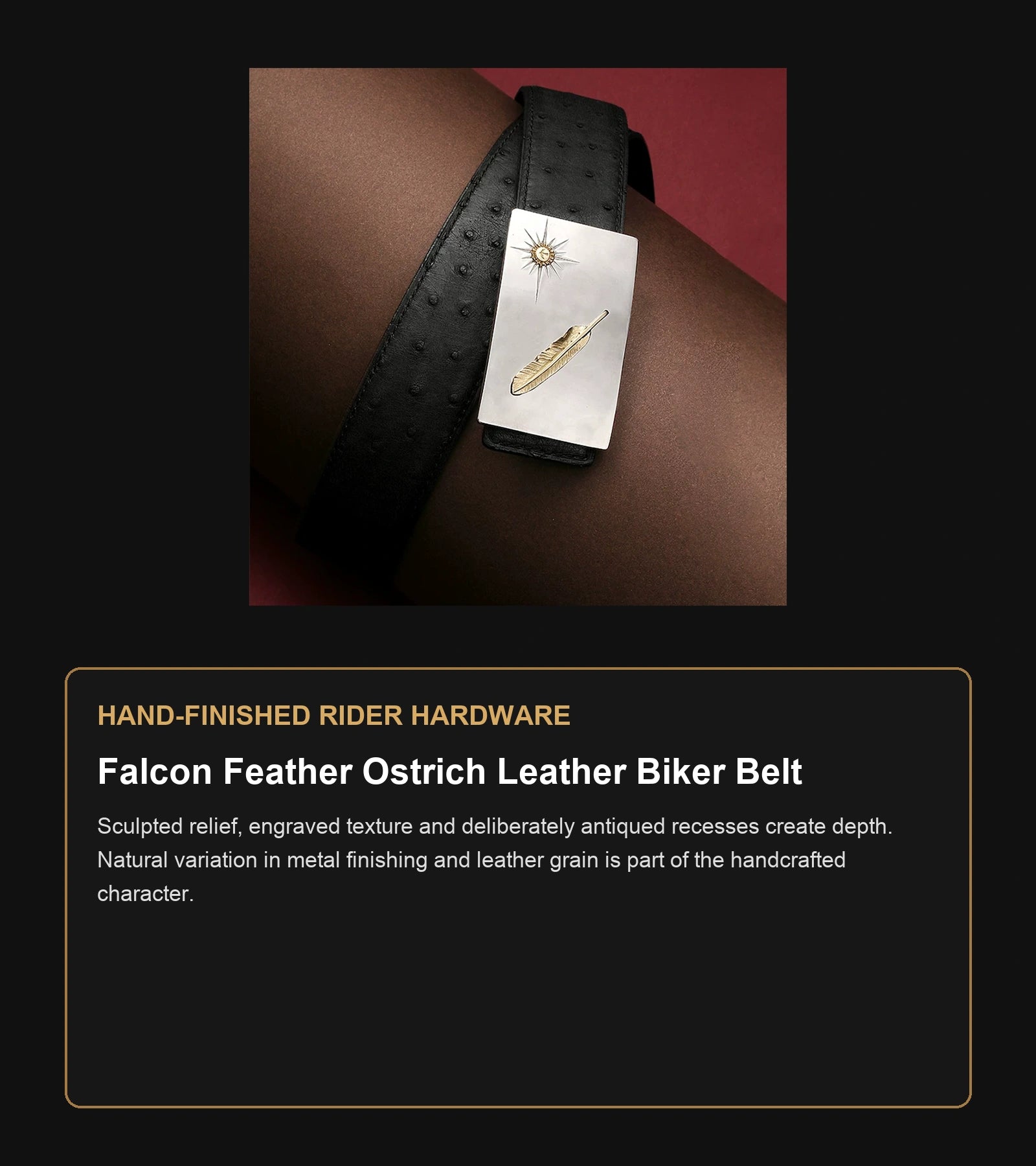 Falcon Feather Ostrich Leather Biker Belt craftsmanship guide in English